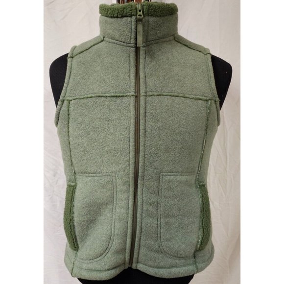 Frost Medium Green Full Zip Distressed Thick Sherpa Lined High Neck Fleece Vest - Picture 1 of 12